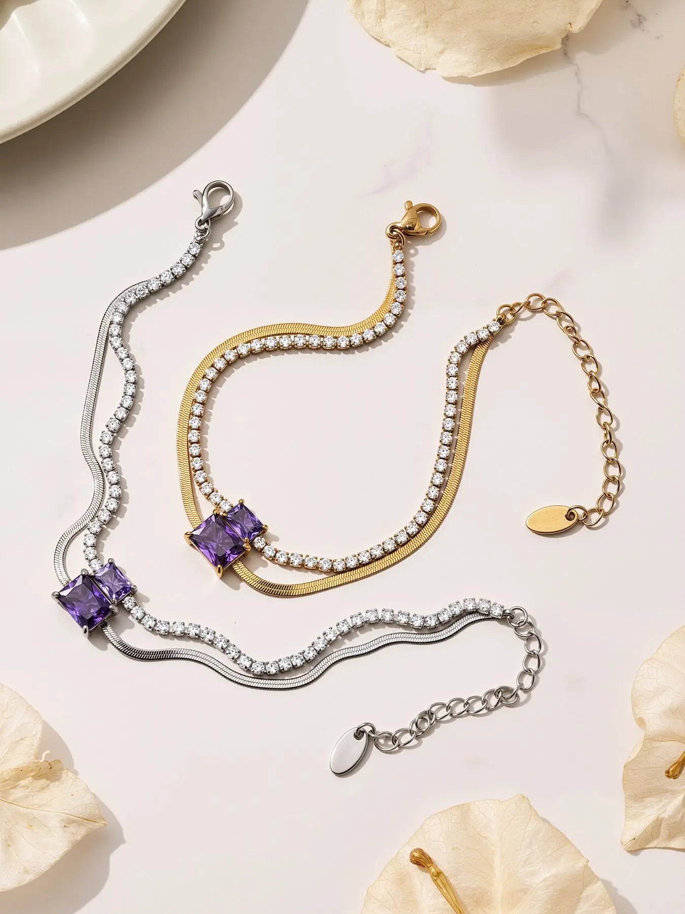 Damen-Armband Baguette-Zirkonia Doppelschicht