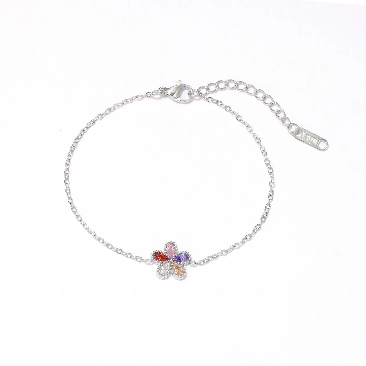 Damen-Armband mit bunten Zirkonia-Blumen aus Edelstahl