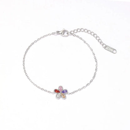 Damen-Armband mit bunten Zirkonia-Blumen aus Edelstahl
