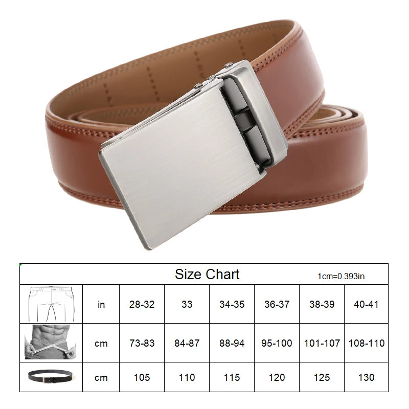 Herren-Gürtel aus Rindsleder mit automatischer Metallschnalle, 31 mm Breite, braun