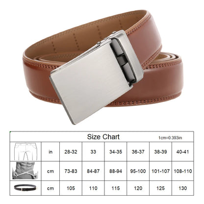 Herren-Gürtel aus Rindsleder mit automatischer Metallschnalle, 31 mm Breite, braun