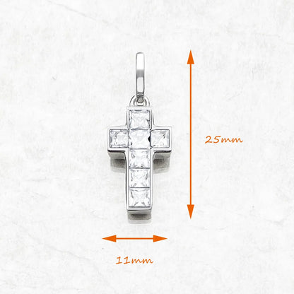Kreuzanhänger 925 Sterling Silber, Detailansicht mit Maßen 25 mm und 11 mm