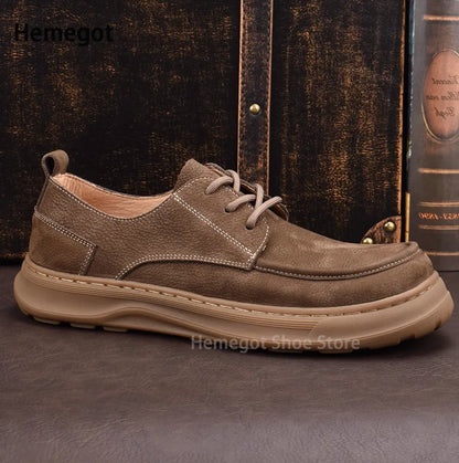 Thick-Soled Men's Shoes Retro British Style Non-Slip Leather Shoes Men's Shoes Wear-Resistant Solid Color Handmade Men's Shoes