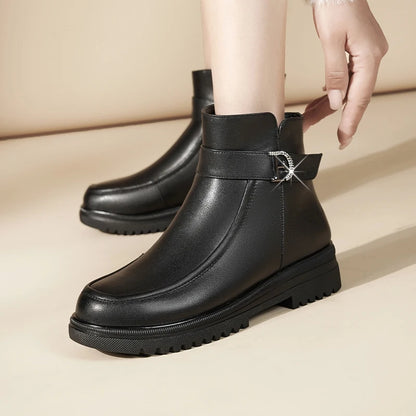 Damen Schneestiefel aus echtem Leder mit rutschfester Sohle und Wolle