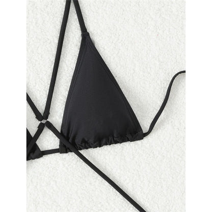 Damen Badeanzug Bauch-Cut-Out Neckholder Monokini hoher Beinausschnitt einfarbig