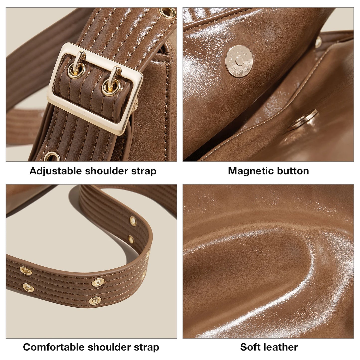 Damen Schultertasche aus Spaltleder und PU im Retro-Stil
