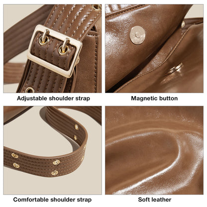 Damen Schultertasche aus Spaltleder und PU im Retro-Stil