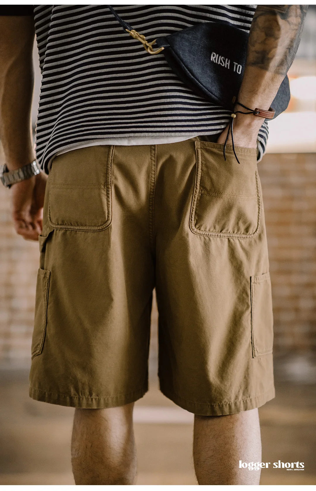 Herren Vintage Holzfäller Shorts mit Multi-Pocket und Reißverschluss für den Sommer