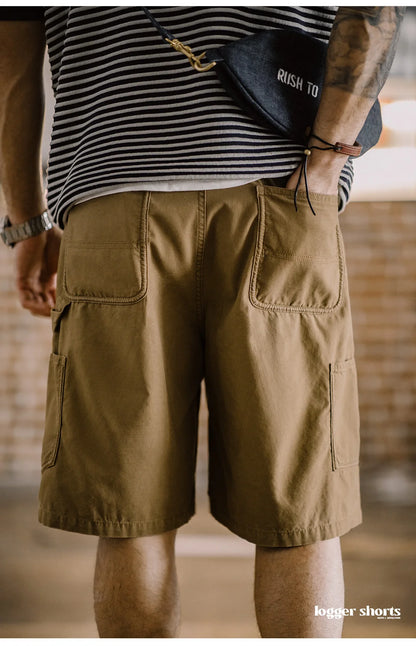 Herren Vintage Holzfäller Shorts mit Multi-Pocket und Reißverschluss für den Sommer