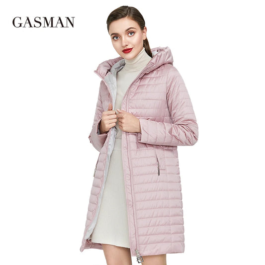 Kurze Damen-Daunenjacke mit Kapuze und großen Taschen in Mehrfarbig – lässig und in großen Größen erhältlich