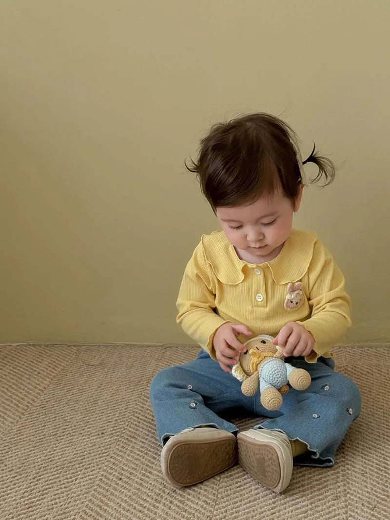 Mädchen Hemd mit süßem 3D Bunny und Kragen für Kinder von 9M bis 5T