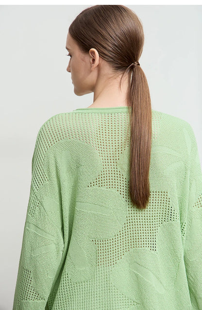 Damen-Rundhalspullover Aushöhlung Jacquard Viskose locker Frühling