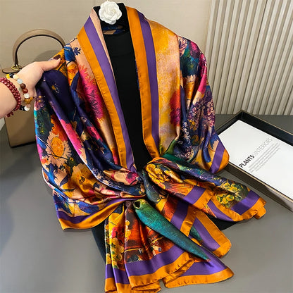 Damen Satin Seidenschal Hijab Sommer Sonnenschutz Strand Kopftuch Foulard