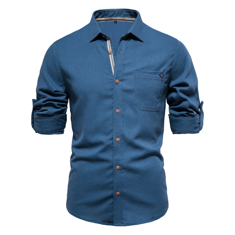 Herren Langarm Shirt aus 100 Prozent Baumwolle mit Einzel Tasche