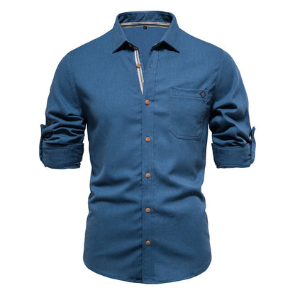 Herren Langarm Shirt aus 100 Prozent Baumwolle mit Einzel Tasche