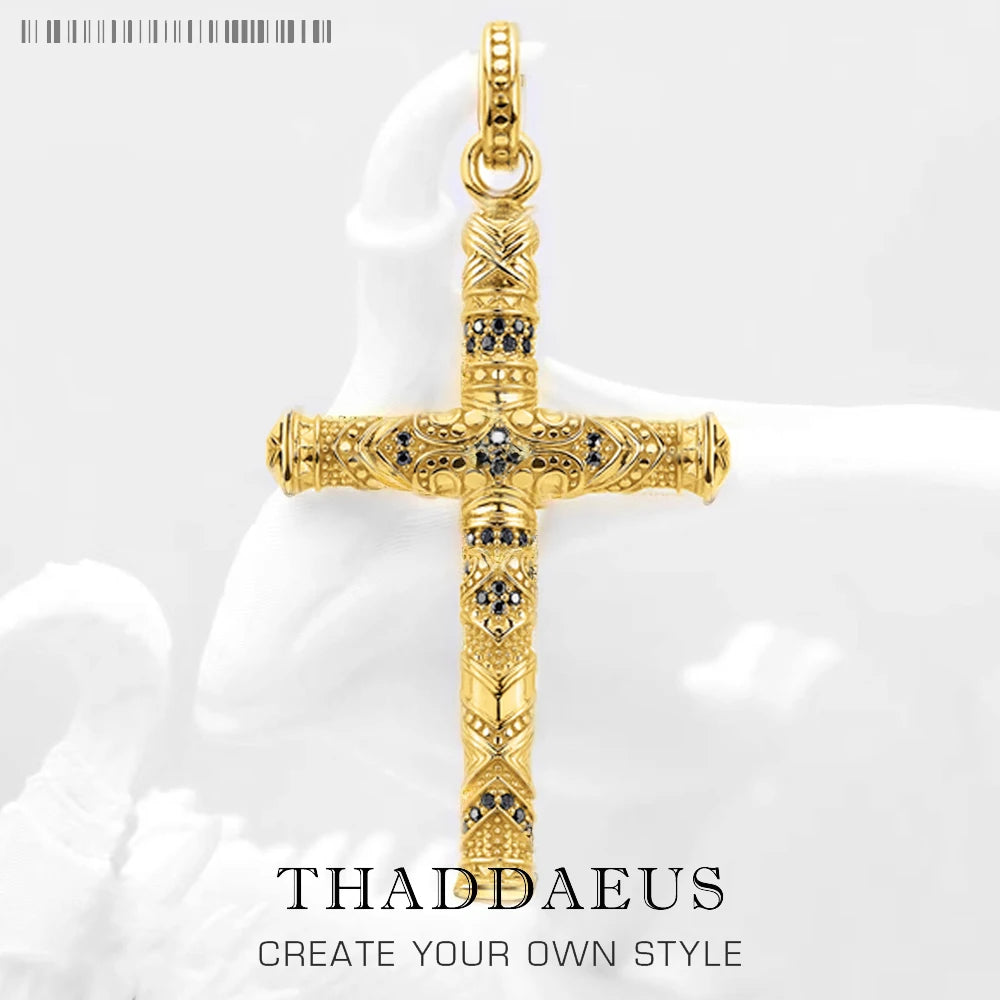 Damen-Charm-Anhänger Kreuz golden aufwendig ethnisch aus Sterlingsilber