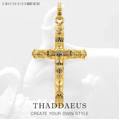 Damen-Charm-Anhänger Kreuz golden aufwendig ethnisch aus Sterlingsilber