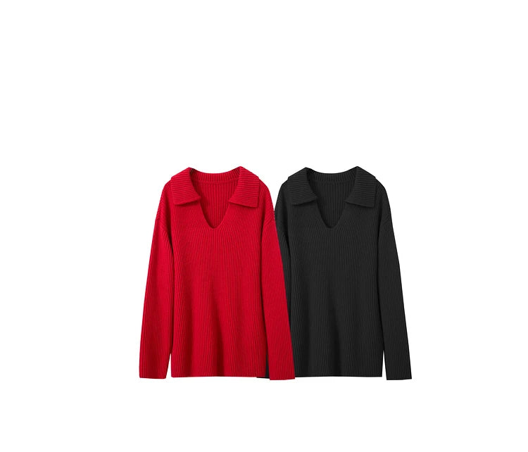 Damen V-Ausschnitt Pullover Acryl French Lazy Style lang Winter