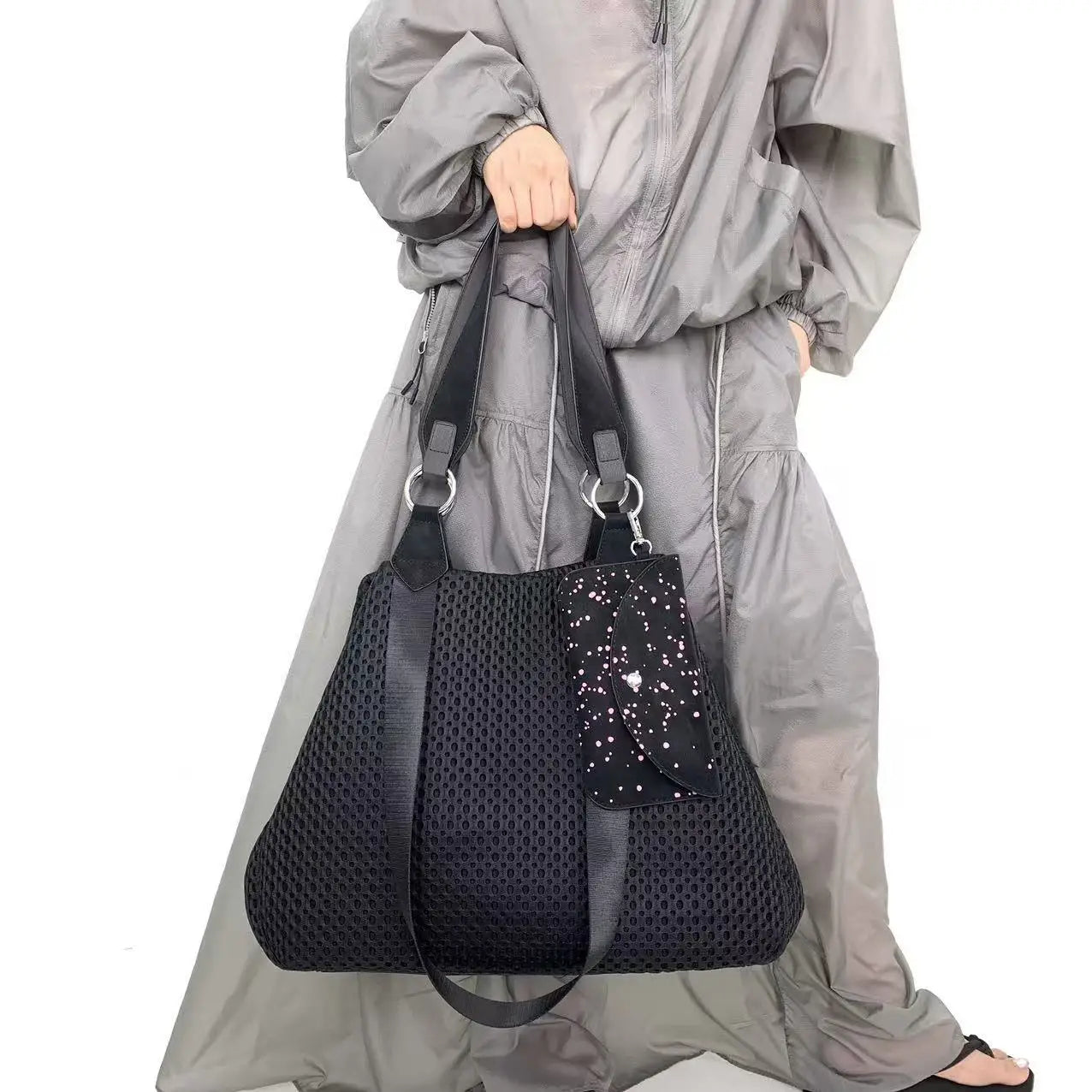 Damen-Shopper aus Netzgewebe mit großem Fassungsvermögen und abnehmbare Mini-Tasche, atmungsaktiv