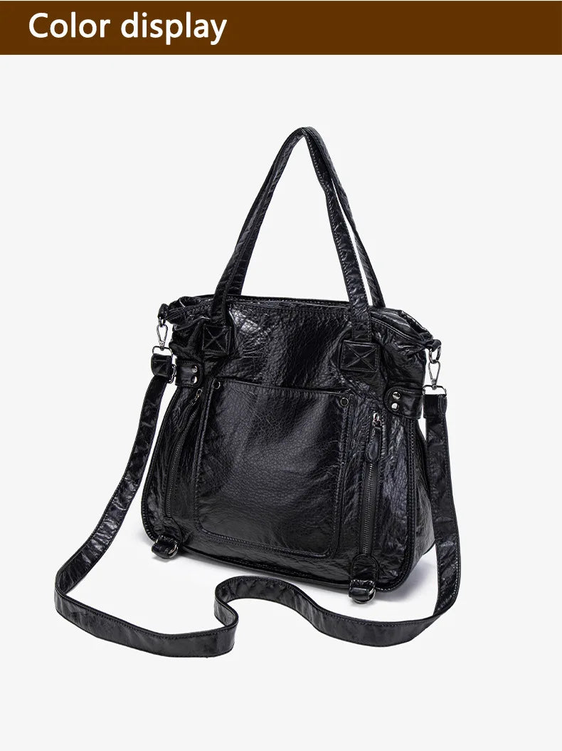 Damen-Handtasche aus weichem Leder mit Mehrfachfächern Große Umhängetasche mit Top-Griff