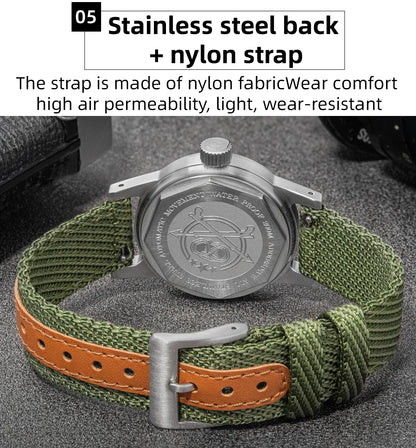 Herren-Vintage-Automatikuhr mit Bubble-Glas und Nylonarmband