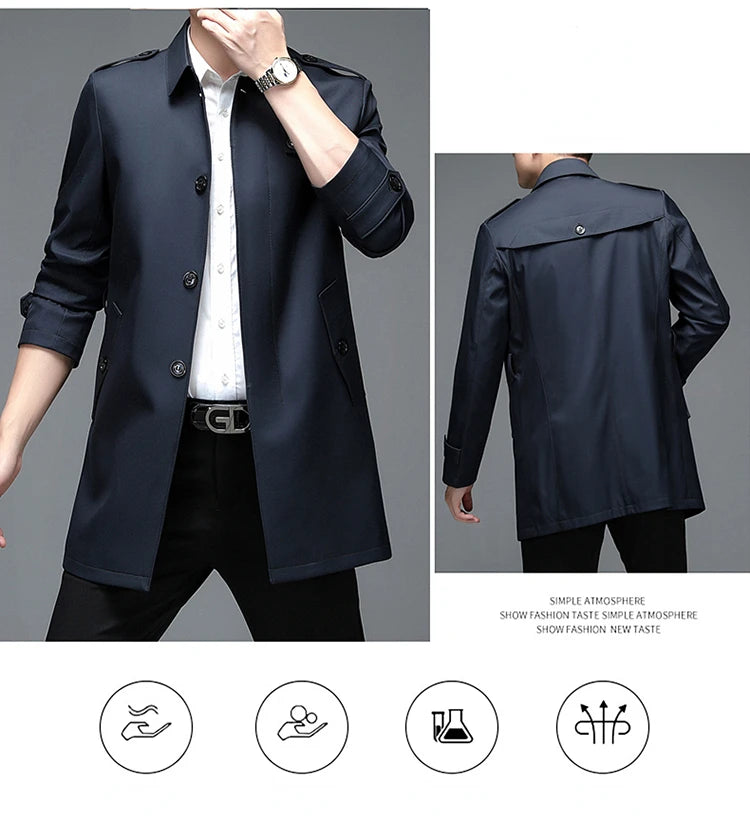 Langer Trenchcoat für Herren – Leichtmantel für Frühling & Herbst