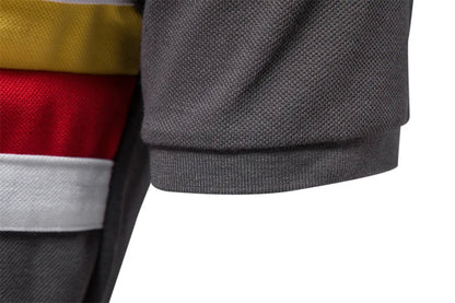 Herren Polo Shirt aus Baumwolle im gestreiften Multicolor Patchwork Design mit Kurzarm