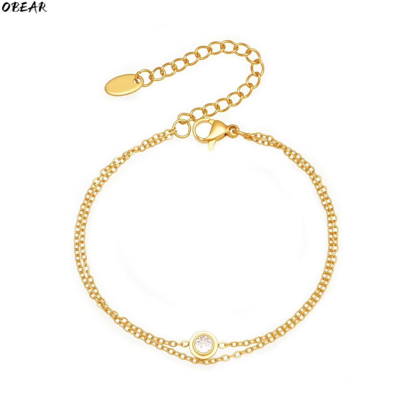 Damen-Armband Doppelkette mit Zirkonia-Solitär