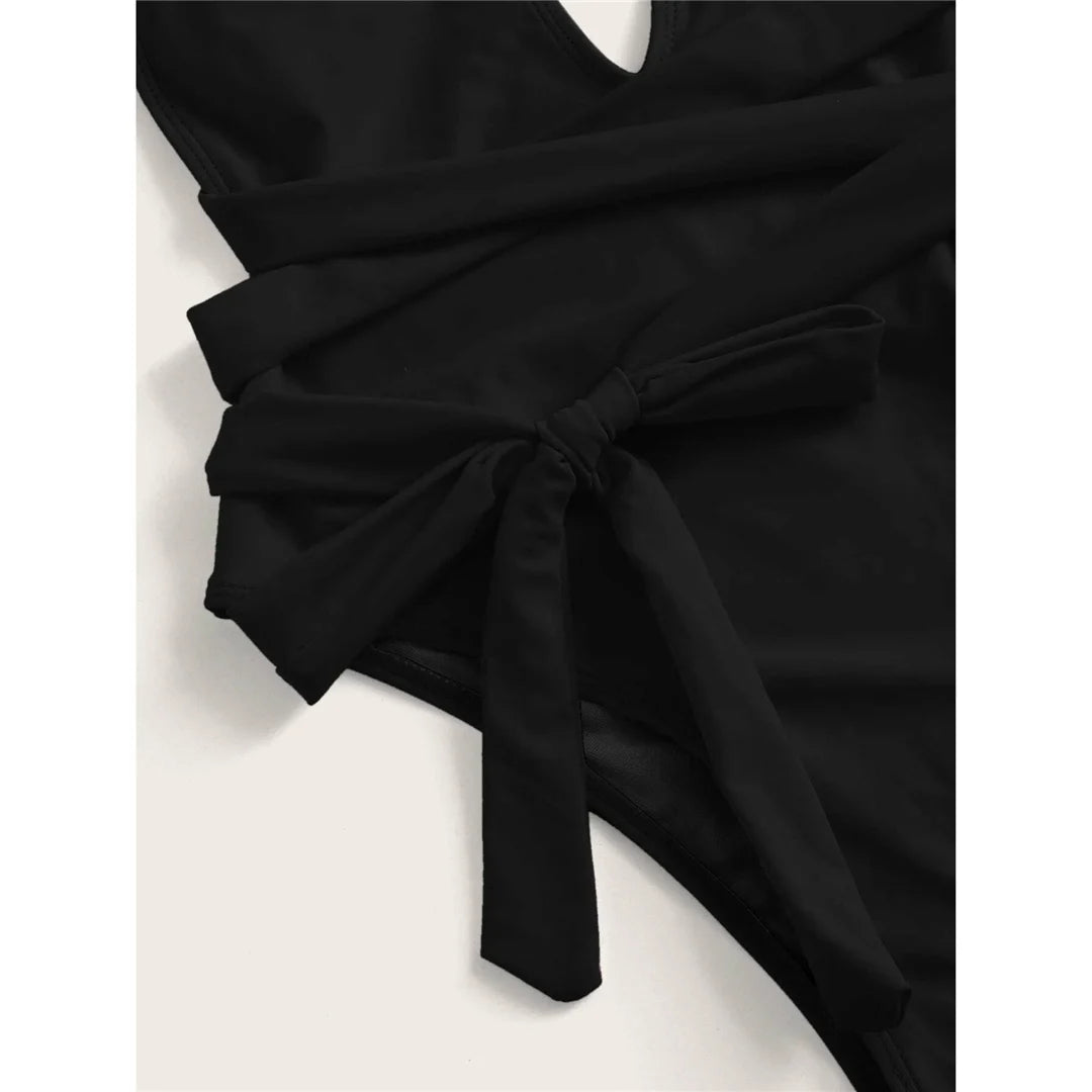 Damen-Badeanzug tiefer V-Ausschnitt Wickel Verband rückenfrei Monokini