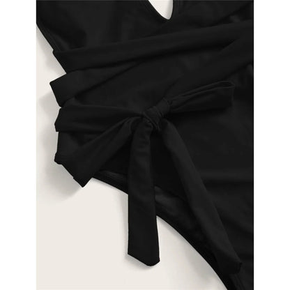Damen-Badeanzug tiefer V-Ausschnitt Wickel Verband rückenfrei Monokini
