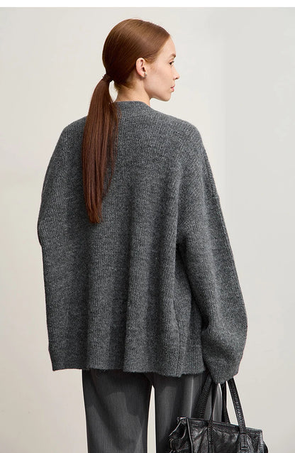 Damen V-Ausschnitt Cardigan lang Wolle-Mix offen Winter