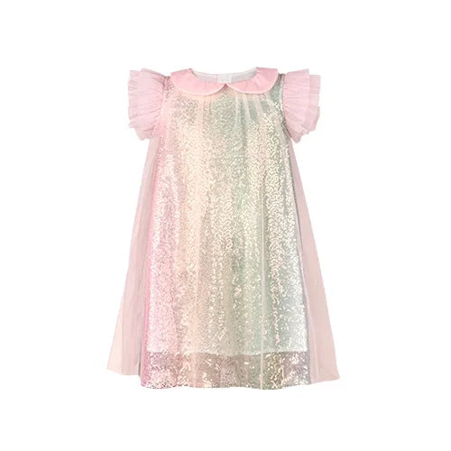 Sommerliches Mädchenkleid aus 100% Baumwolle im französischen Stil mit kurzen Ärmeln – lockere Passform für Kinder von 110cm bis 170cm