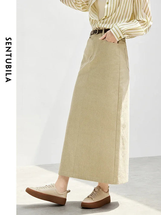 Damen Jeansrock aus 100 Prozent Baumwolle mit geradem Schlitz am Saum