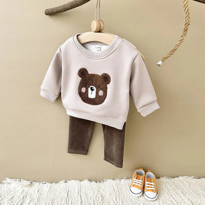 Unisex Baby Outfit Set mit Nette Bär Fleece Hoodie und Hosen