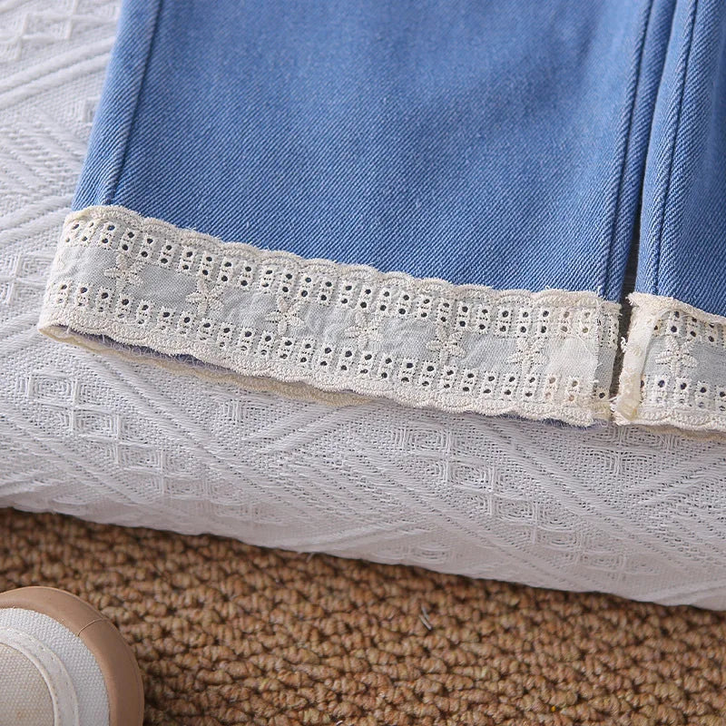 Mädchen Kleidung Set mit süßem Mantel und breiten Hosen im Koreanischen Stil