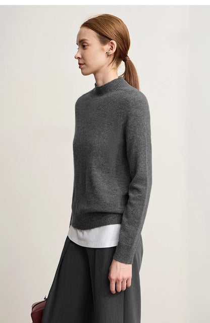Damen-Halbrollkragen-Pullover 100 % Wolle warm vielseitig Winter