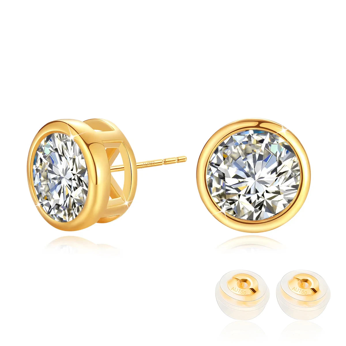 Damen-Ohrstecker aus 18K Gelbgold mit Moissanit Hochglanz Elegant für Hochzeit und Alltag