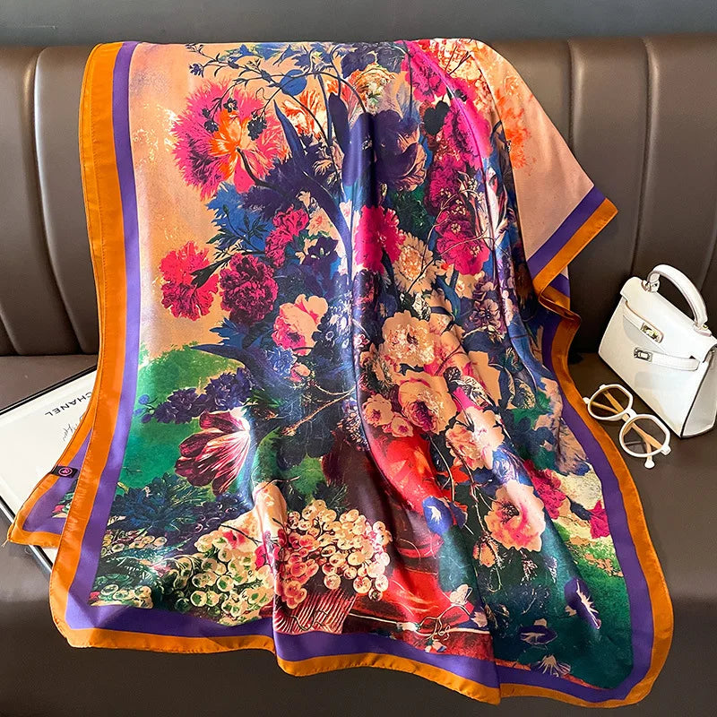 Damen Seidenschal groß Sommer Strand Hijab Turban Foulard Bandana Sonnenschutz