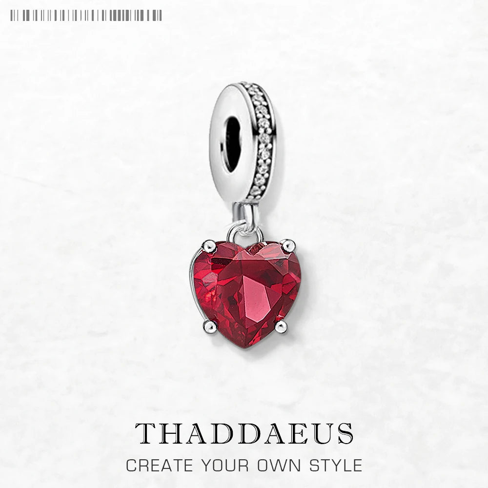 Damen-Charm-Anhänger Herz roter Stein romantisch Herbst aus Sterlingsilber