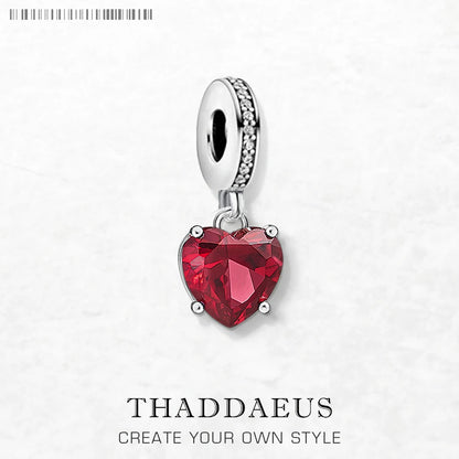 Damen-Charm-Anhänger Herz roter Stein romantisch Herbst aus Sterlingsilber
