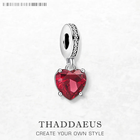 Damen-Charm-Anhänger Herz roter Stein romantisch Herbst aus Sterlingsilber