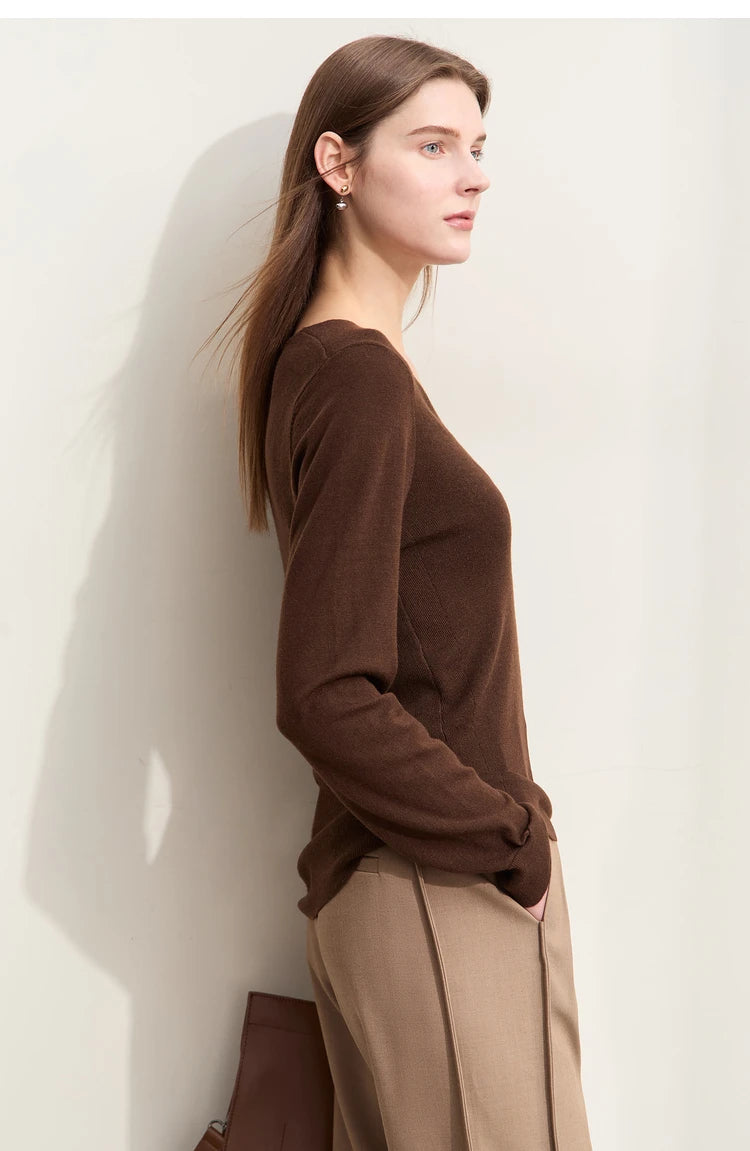 Damen V-Ausschnitt Pullover Wolle-Seide Slim Pendler Herbst