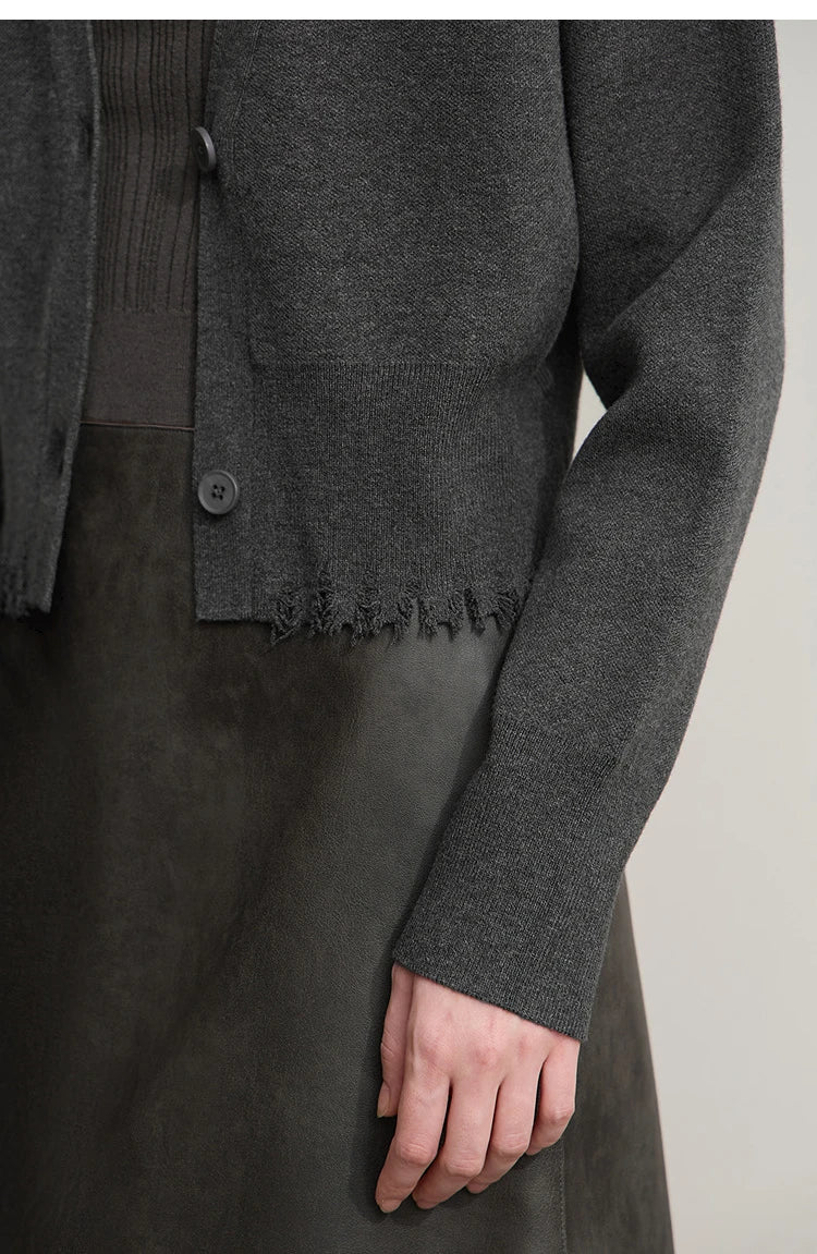 Damen-Strickjacke V-Ausschnitt kurz Quaste locker Langarm Herbst