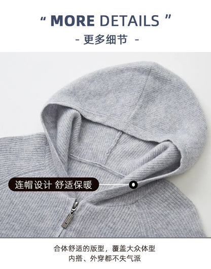 Herren Kapuze Strickjacke Woll jacke Herbst/Winter verdickt große 100% Merinowolle Pullover Reiß verschluss Casual Sportswear Mantel Tops