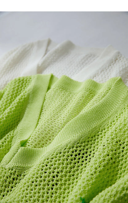 Damen V-Ausschnitt Pullover Viskose Kurzarm Aushöhlung Sommer