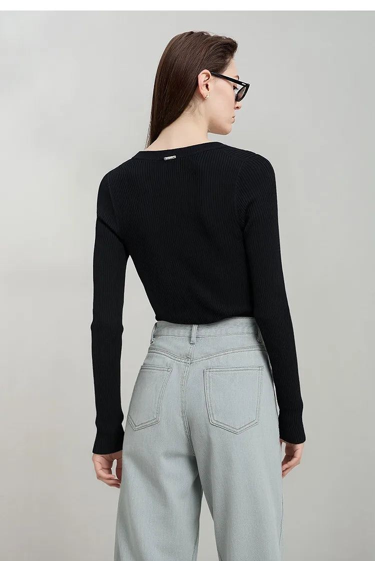 Damen-Rundhals-Cardigan Slim Doppelreißverschluss Viskose Frühling