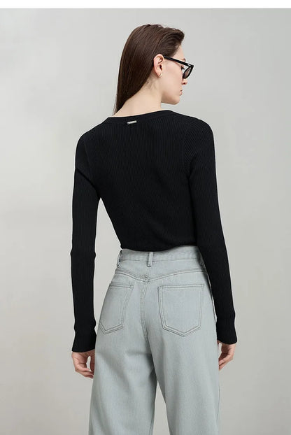Damen-Rundhals-Cardigan Slim Doppelreißverschluss Viskose Frühling