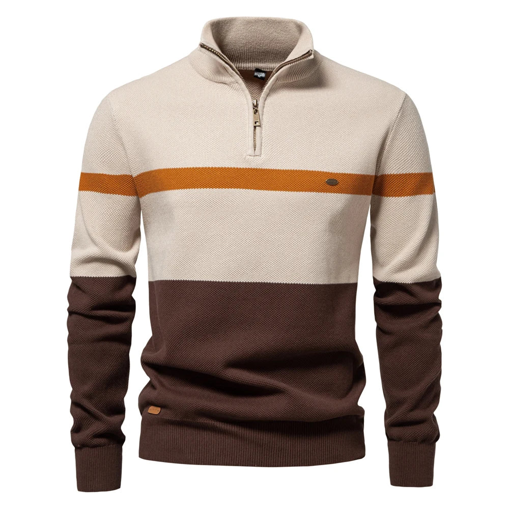 Herren Pullover aus hochwertiger Baumwolle mit Reißverschluss im Mock Neck Stil
