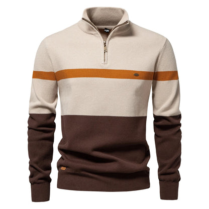 Herren Pullover aus hochwertiger Baumwolle mit Reißverschluss im Mock Neck Stil