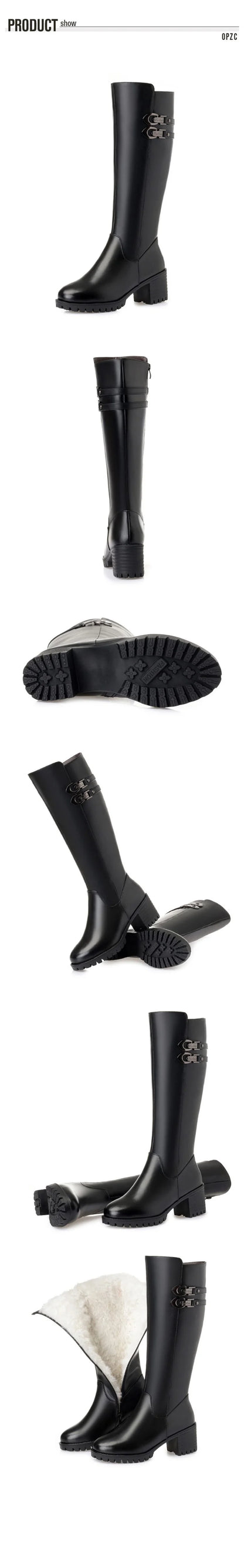 AIYUQI Women Genuine Leather Winter Wool 2025 New High Heel High Boots Big Size 41 42 43 Warm Snow Boots Women